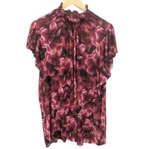 Torrid 1X Red and pink blouse mock neck dark romantic fae fairy whimsygoth